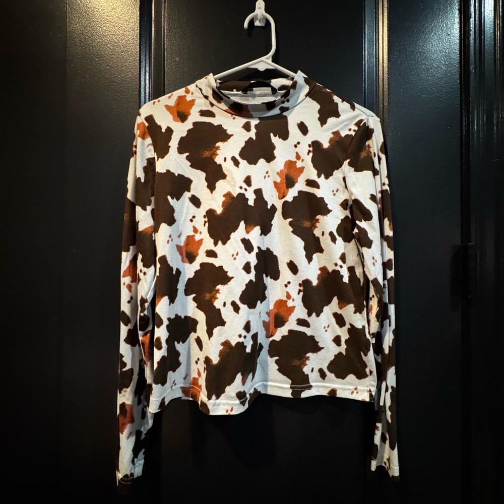 SHEIN Cow Print Blouse - Brown and White